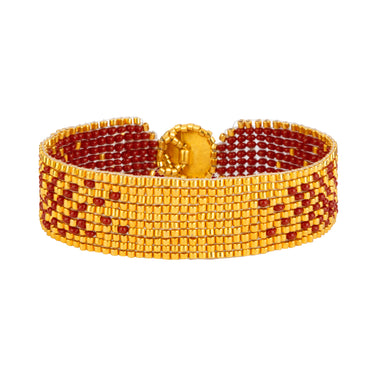 Brazalete Telar Dorado Delgado Difuminado Rojo